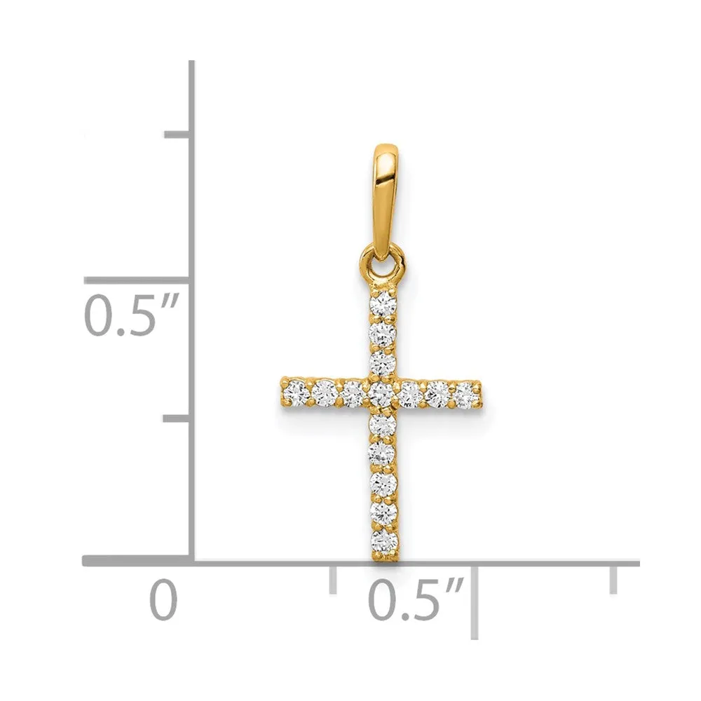 10k Real Solid Yellow Gold and CZ Cross Pendant Charm, 19x9mm