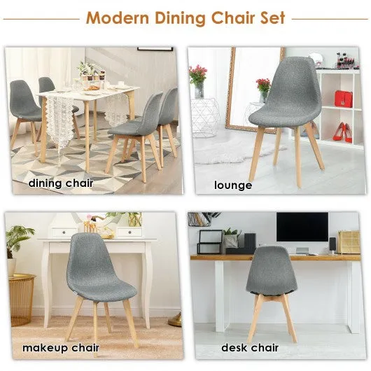 2Pcs Modern Dining Chair Set with Wood Legs and Fabric Cushion Seat