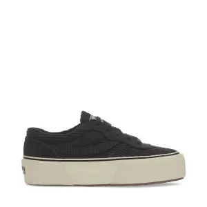 3041 REVOLLEY PLATFORM CORDUROY - Sneakers - Wedge - Woman - BLACK BRISTOL-FOFF WHITE