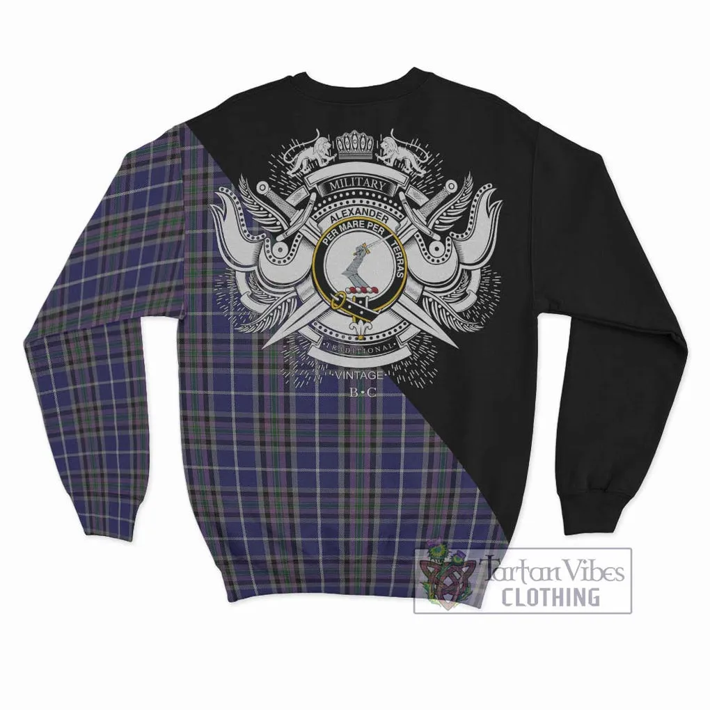 Alexander of Menstry Tartan Sweatshirt with Family Crest and Military Logo Style