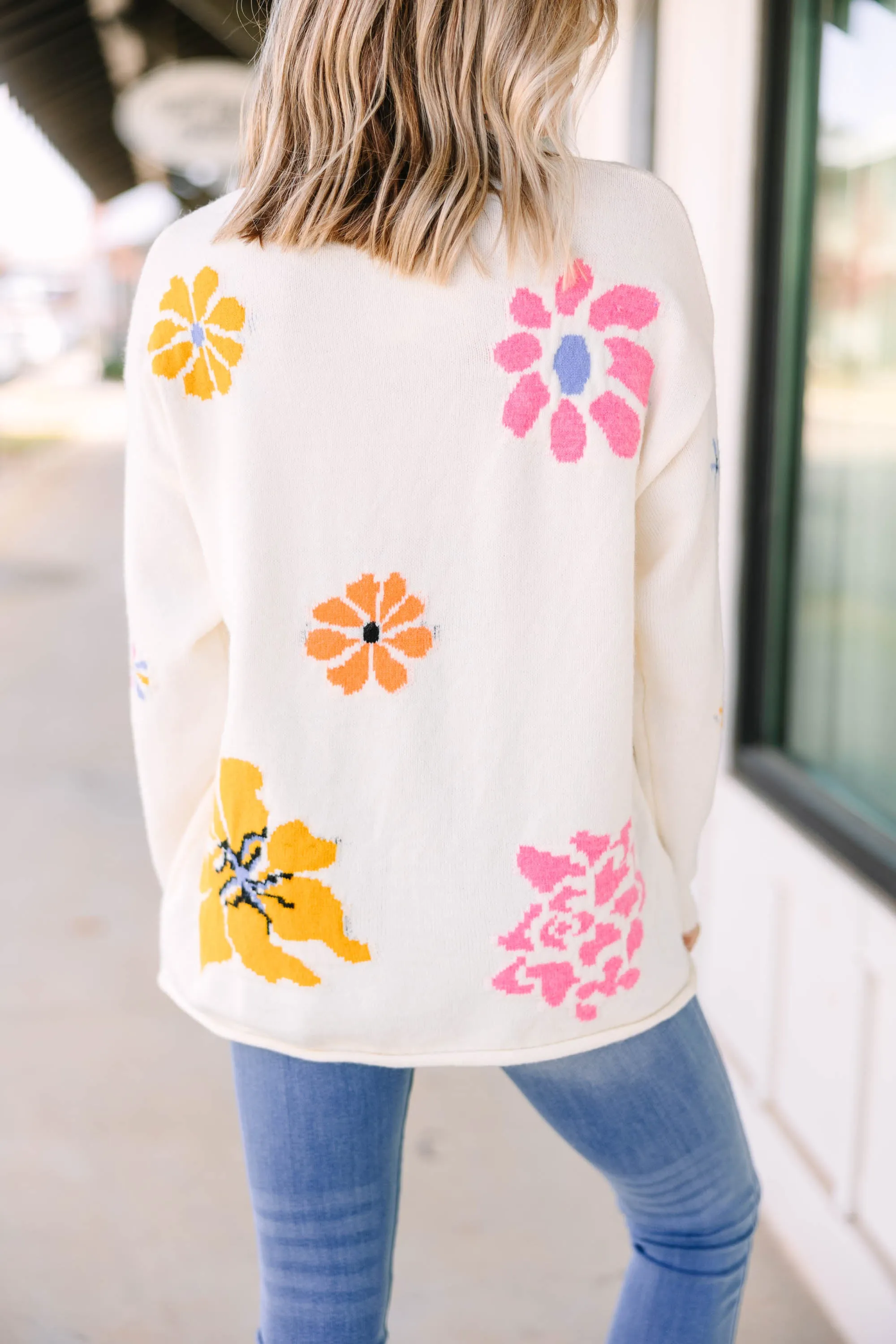 All I See Ivory White Floral Sweater