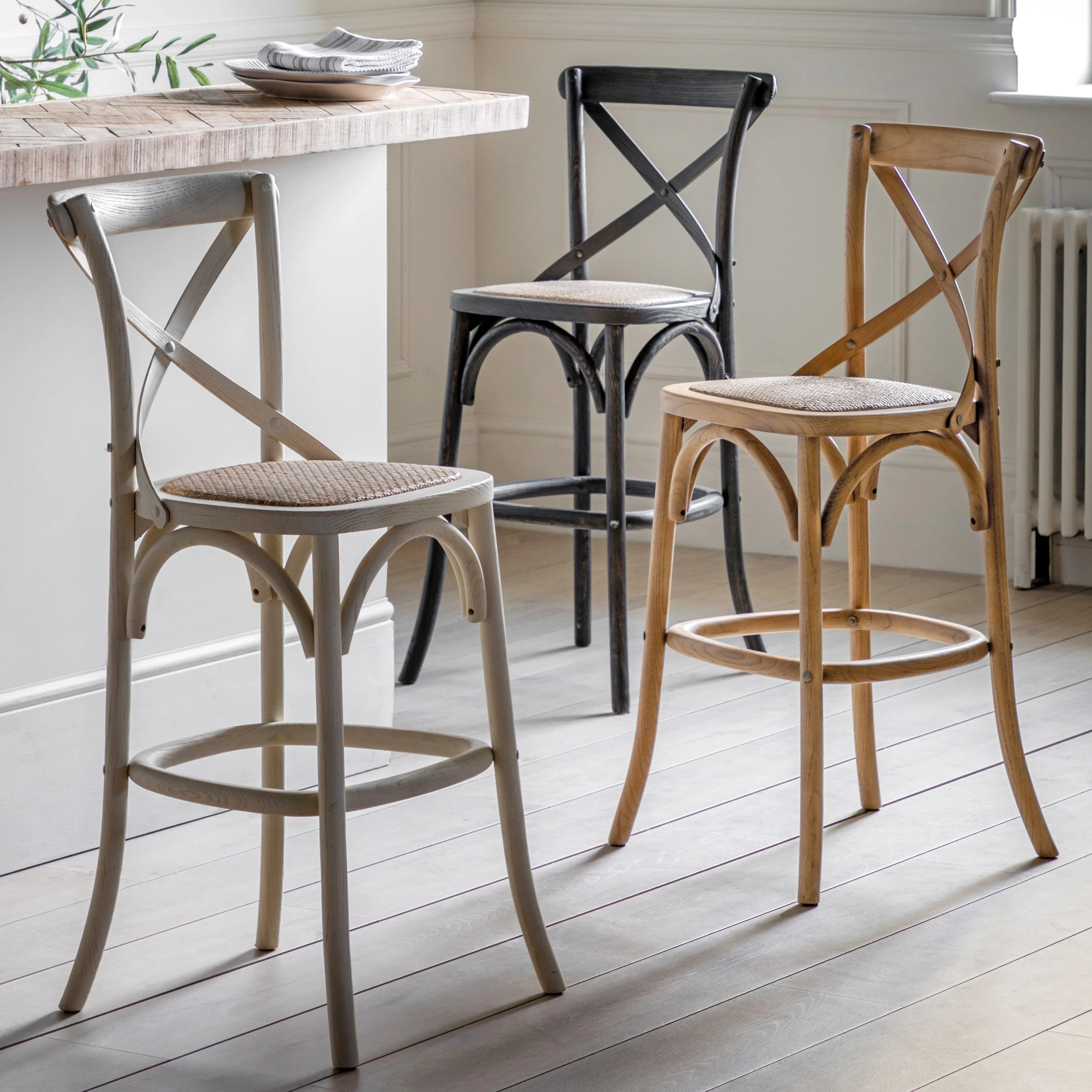 Amos Cafe Stool Black/Rattan (2pk)