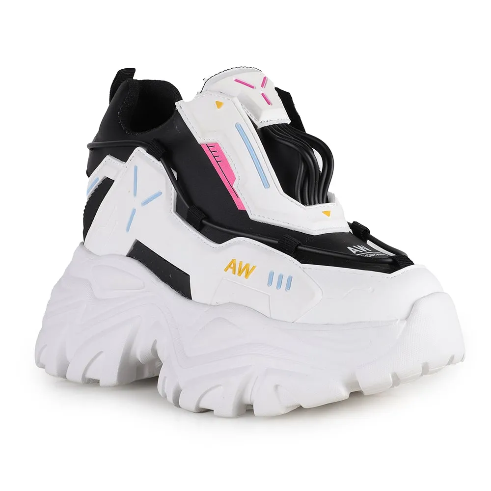 Anthony Wang Watermelon-04 Lace Up Hidden Wedge Women's Chunky Platform Sneakers White