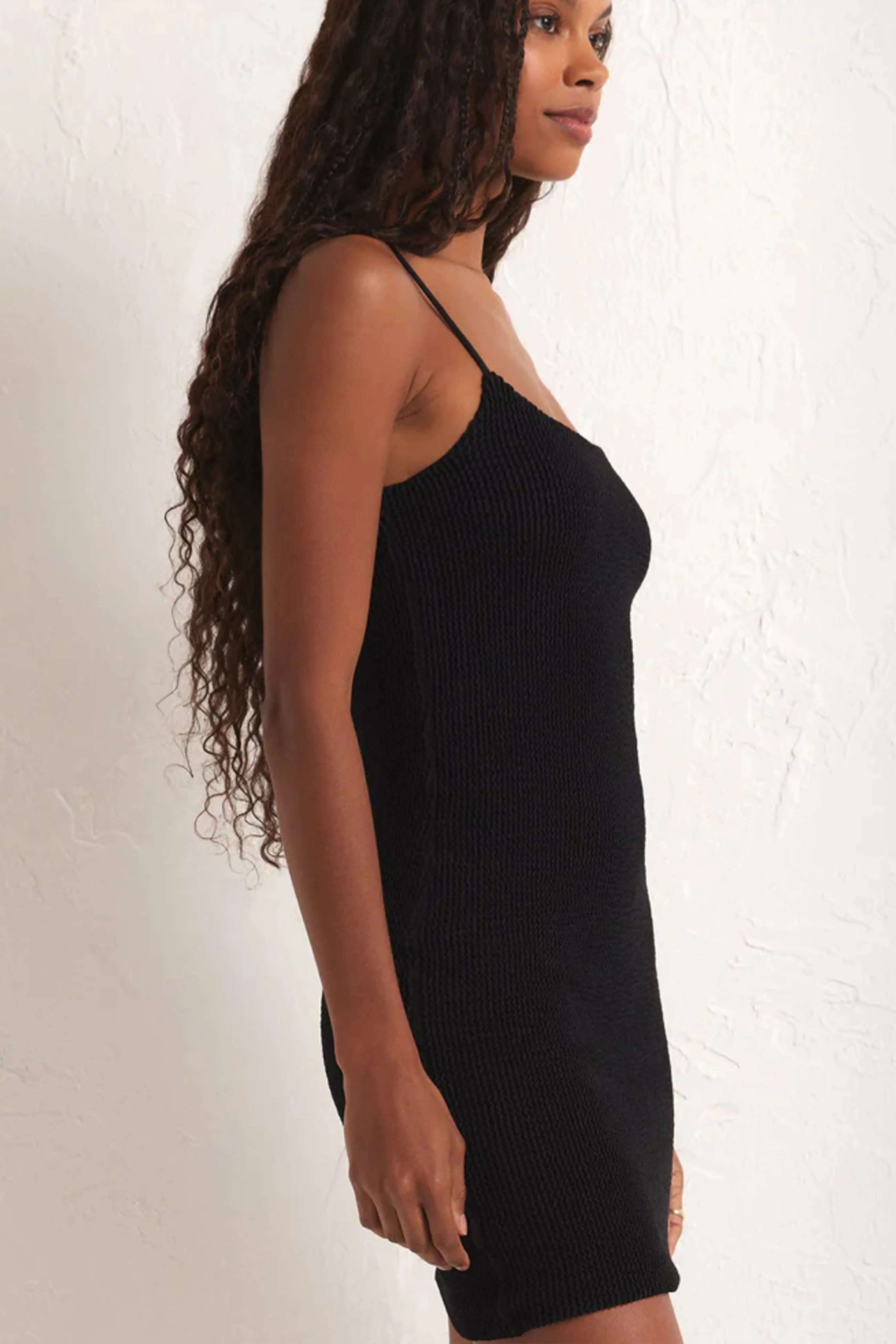 Azure Crinkle Stretch Knit Mini Dress