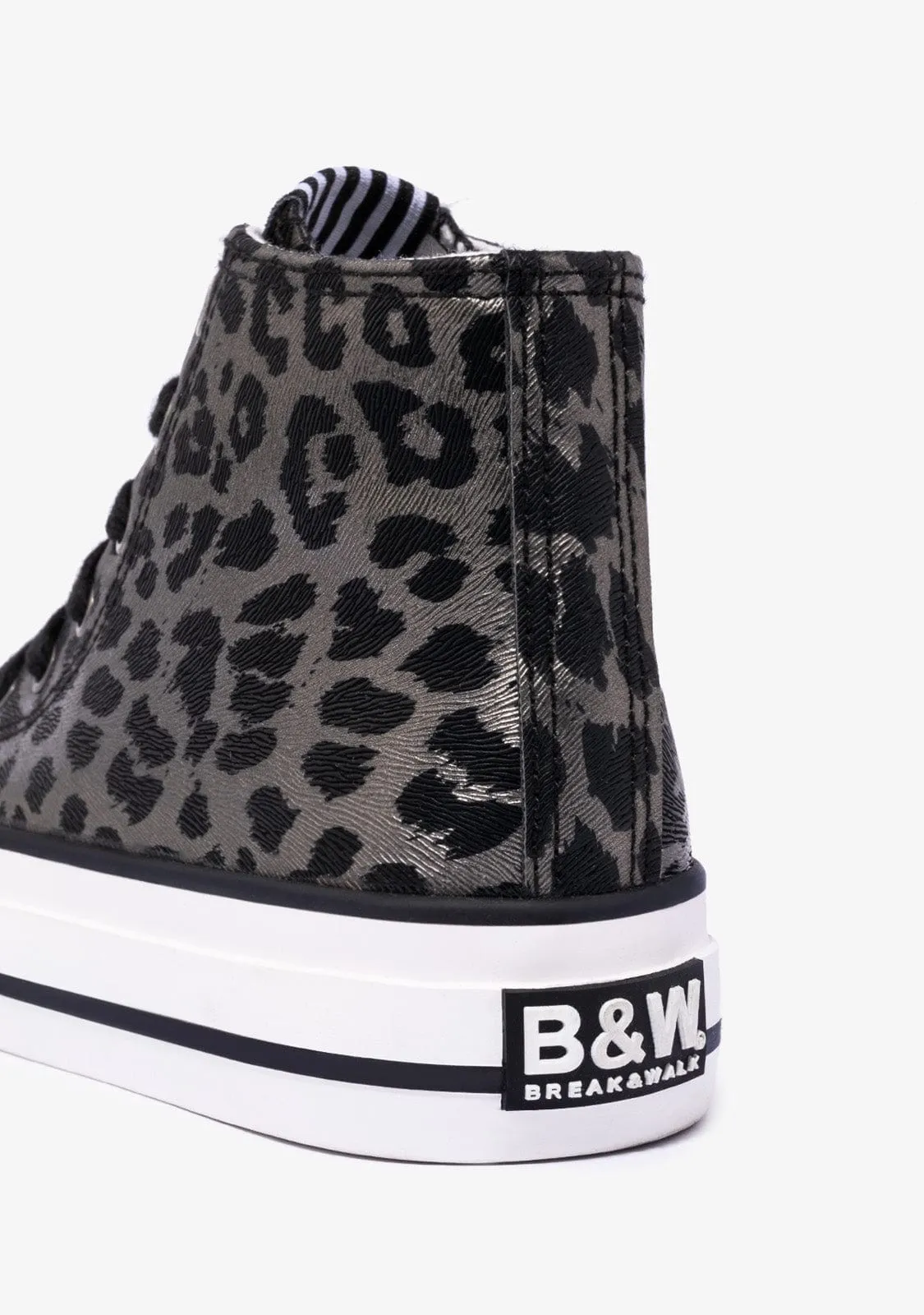 B&W Leopard Silver Platform High-Top Sneakers