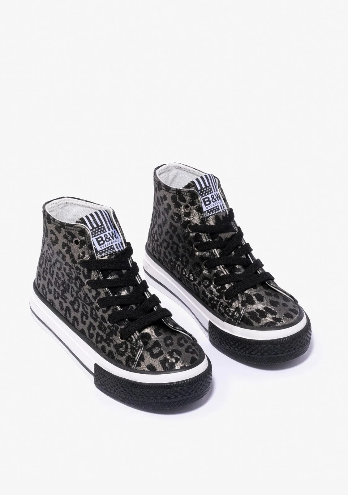B&W Leopard Silver Platform High-Top Sneakers