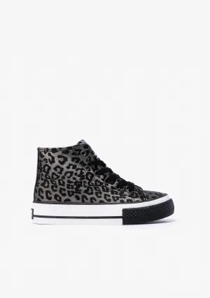 B&W Leopard Silver Platform High-Top Sneakers