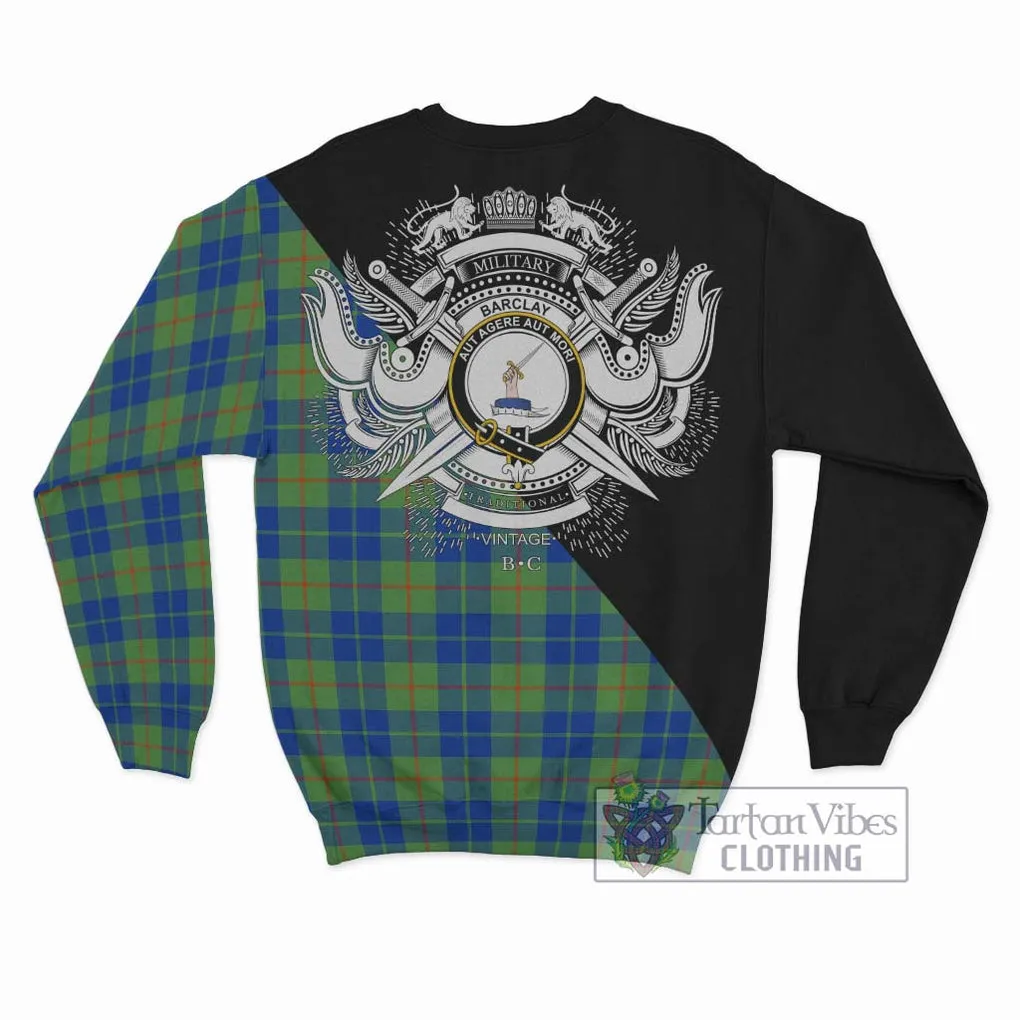 Barclay Hunting Ancient Tartan Sweatshirt with Family Crest and Military Logo Style