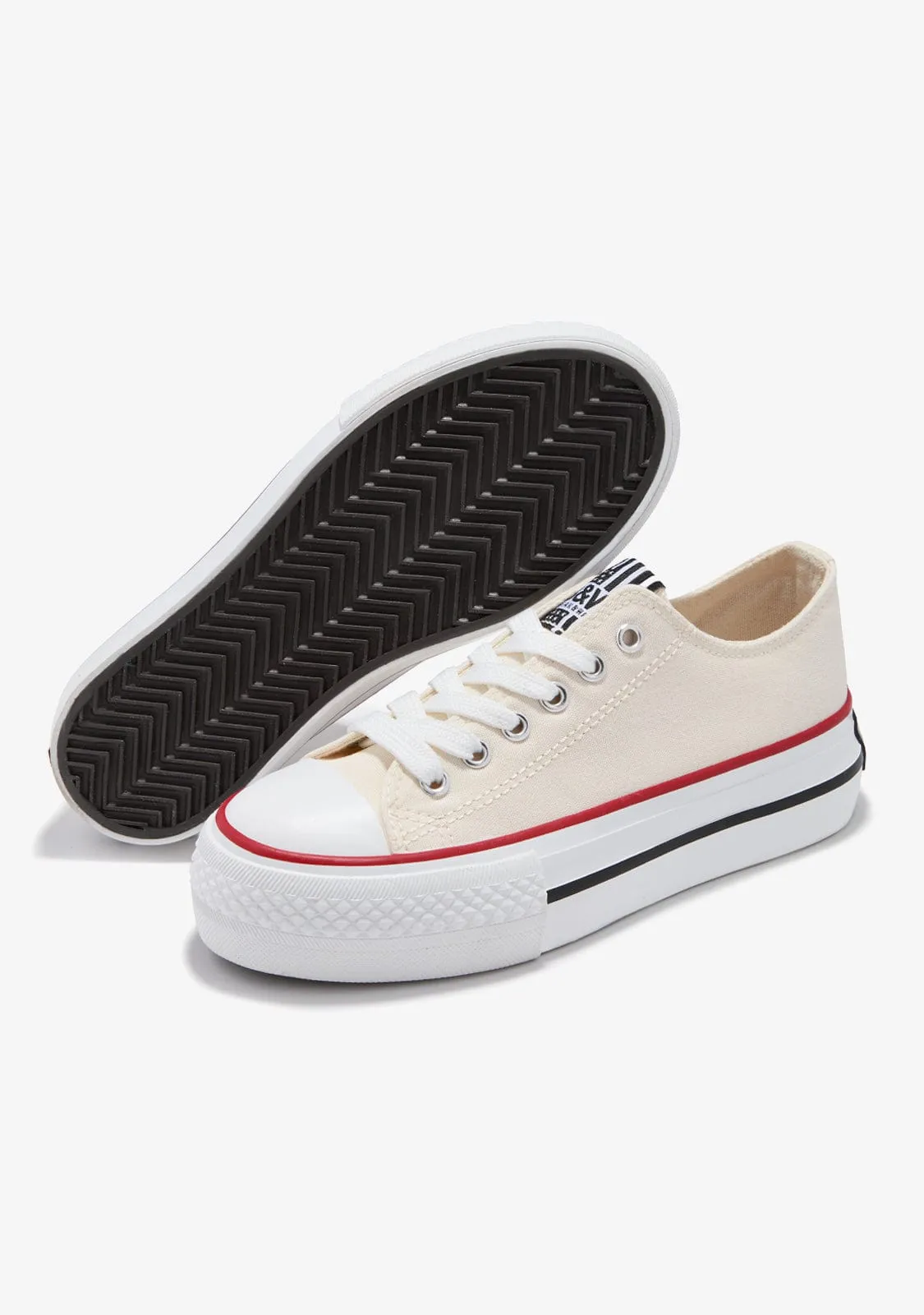 Beige Platform Canvas Sneakers