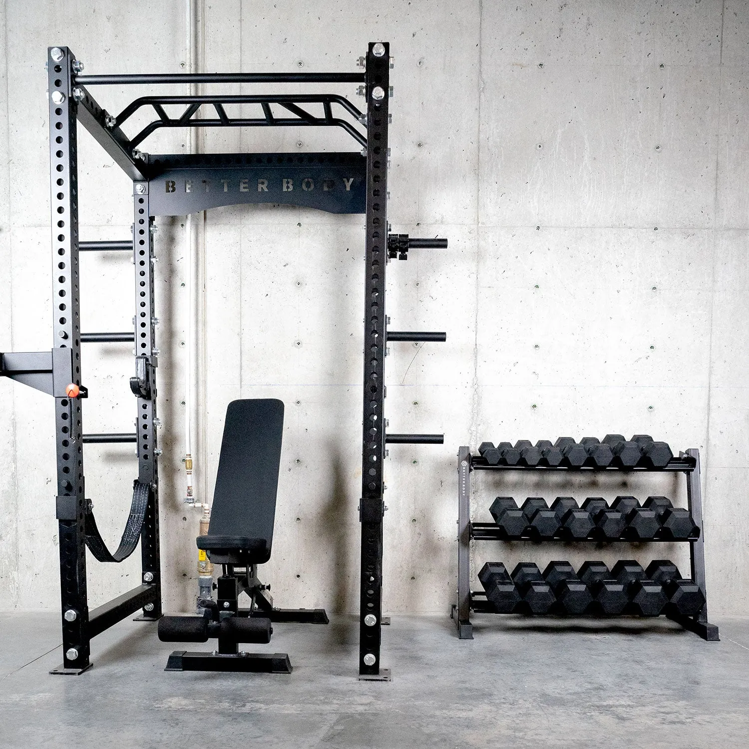 Better Body Rubber Hex Dumbbell Set   Weight Rack Bundle 5-50lbs