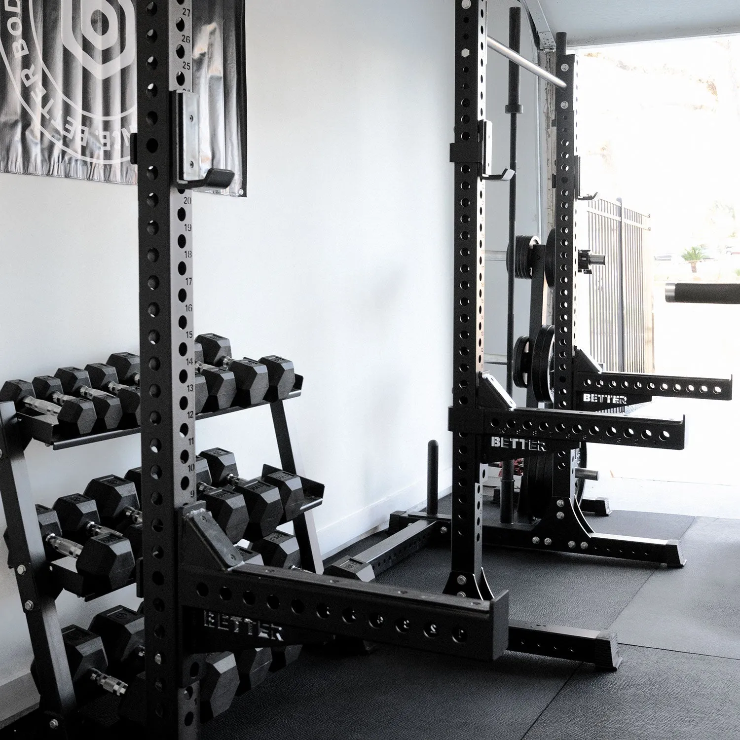 Better Body Rubber Hex Dumbbell Set   Weight Rack Bundle 5-50lbs