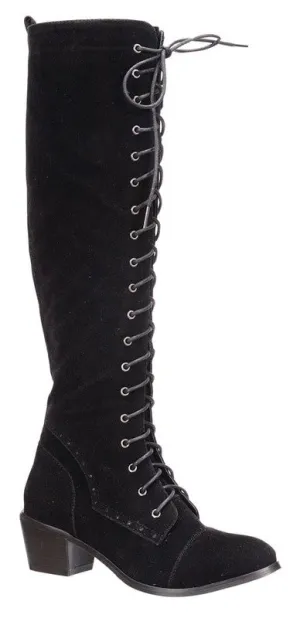 Black Faux Suede Lace-Up Tall Boot