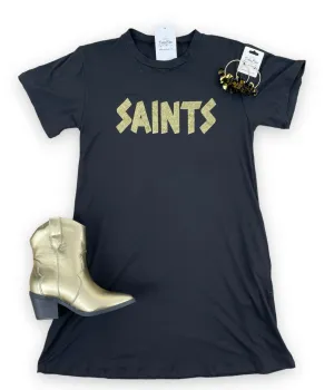 Black Gold Glitter Saints Dress With Pockets