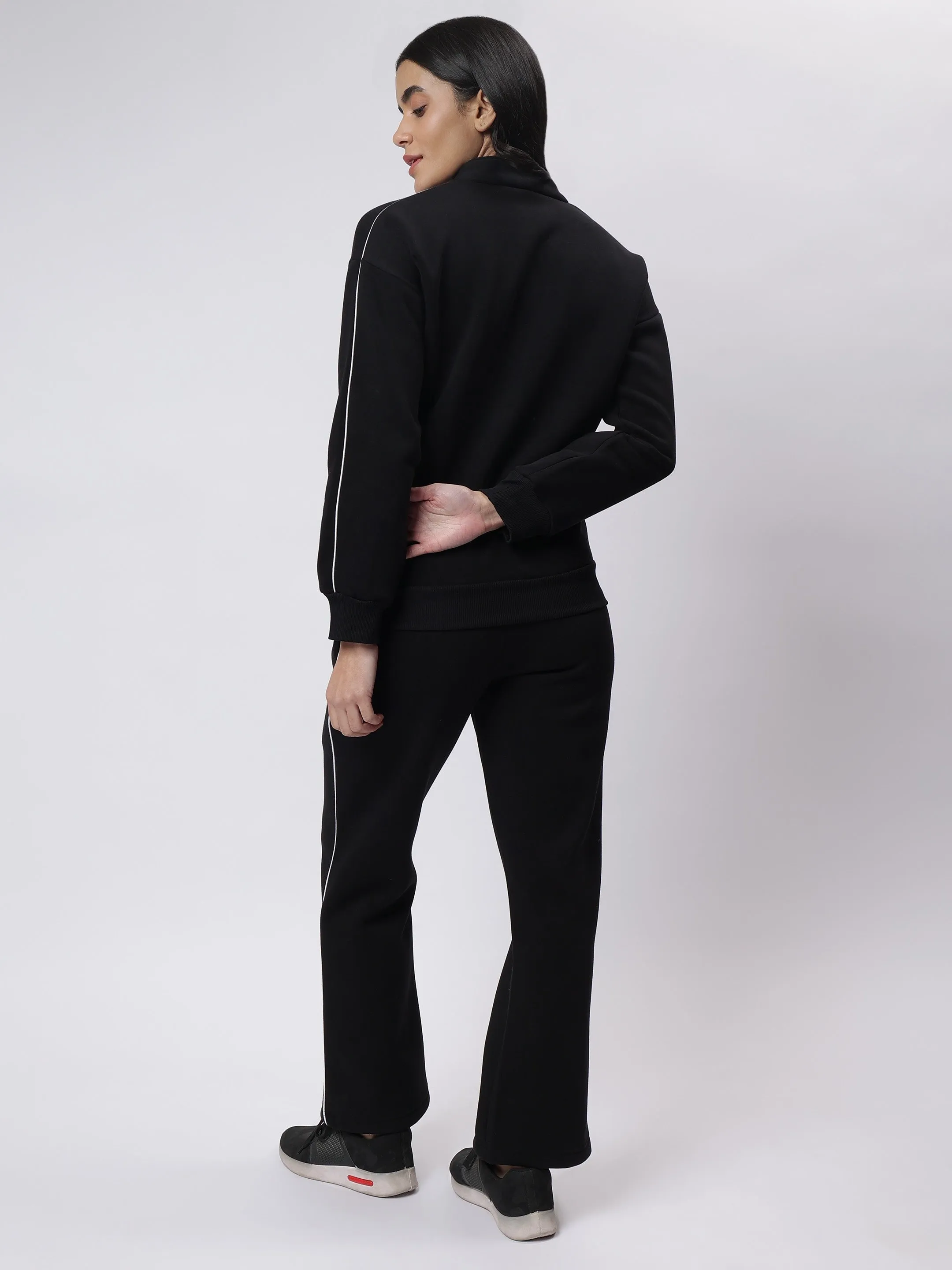 Black Zipper Sweatshirt with White Contrast Piping