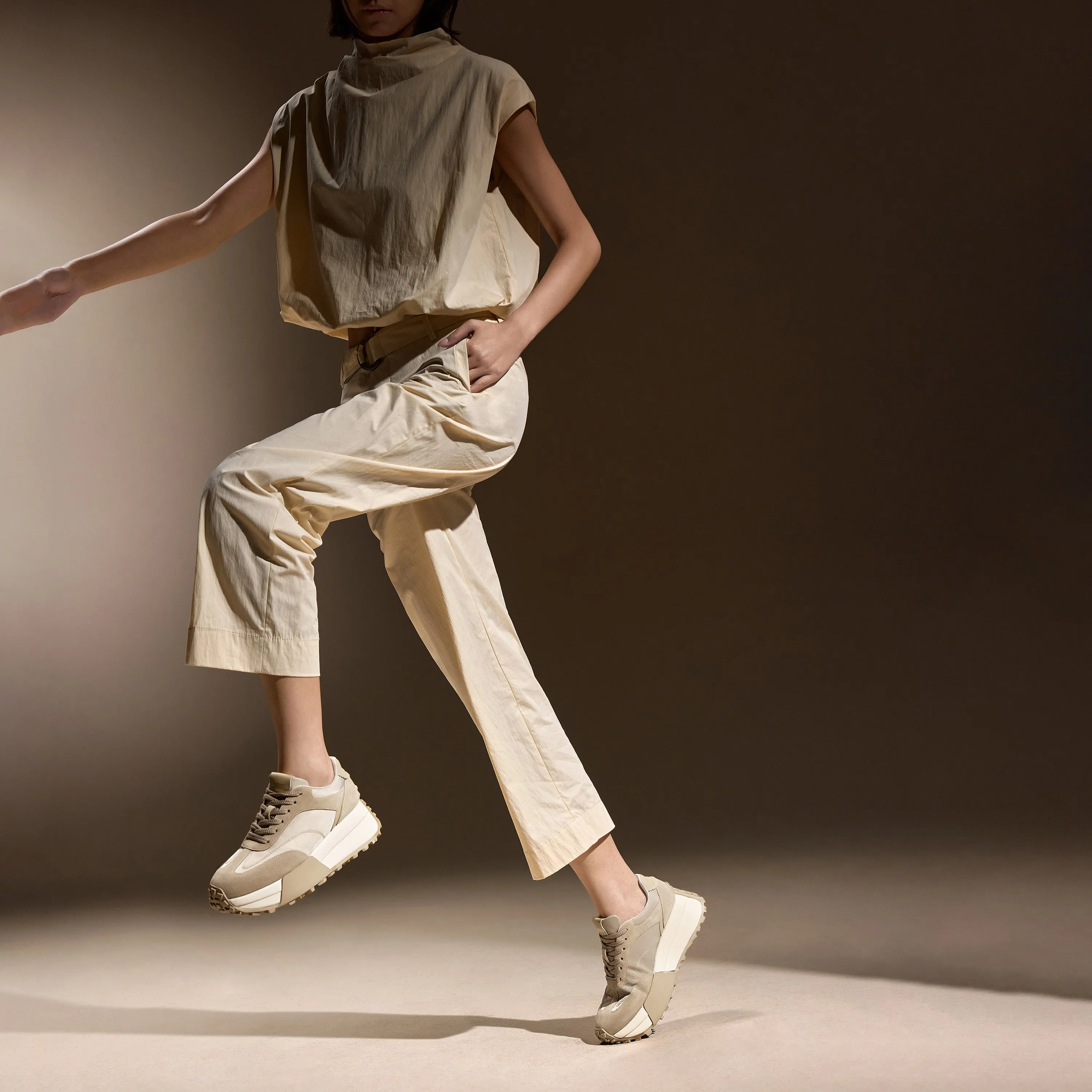 Brown Patchwork Platform Sneakers