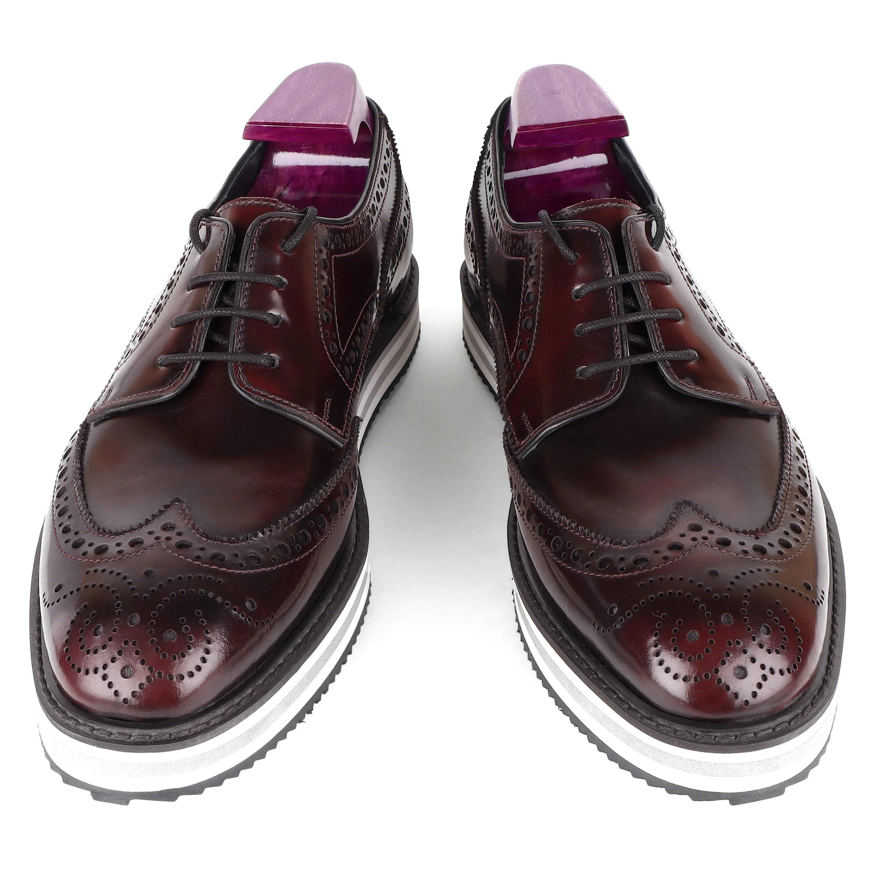 Burgundy Brushed Platform Sole Lightweight Wingtip Derby Sneakers