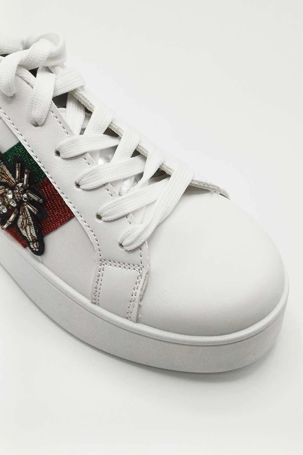 Cici Bee Detail Laceup Trainer in White