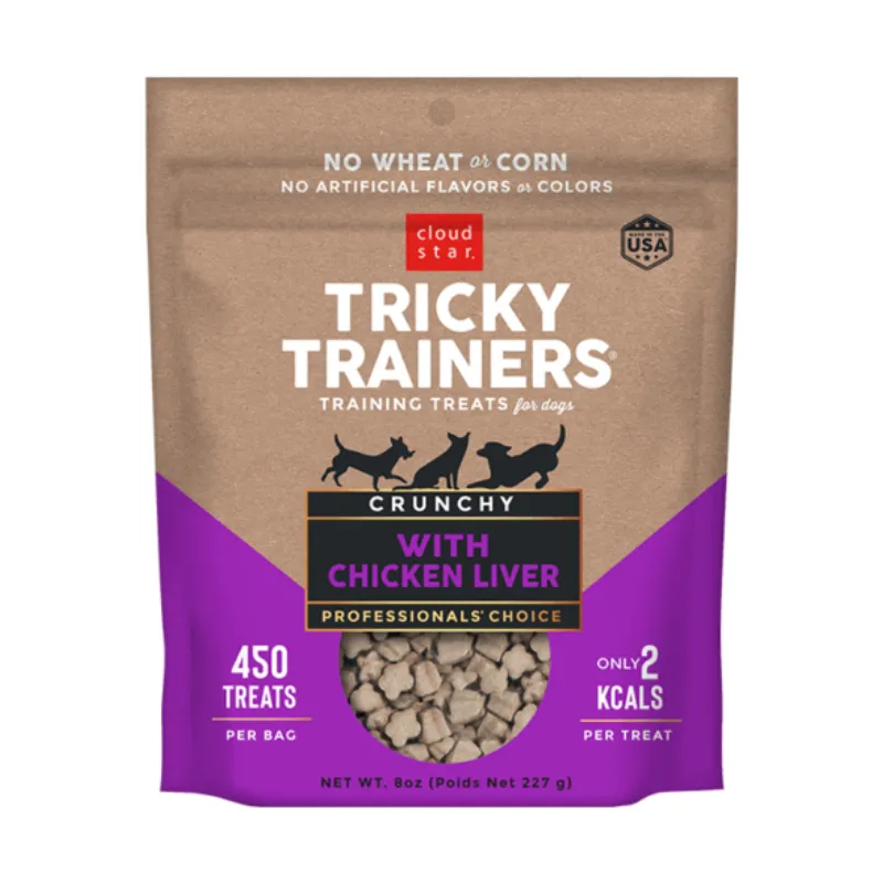 Cloud Star Crunchy Tricky Trainers Training Treats for Dogs Variety 6 Pack - 2 Cheddar - 2 Liver - 2 Salmon - 8 oz Each