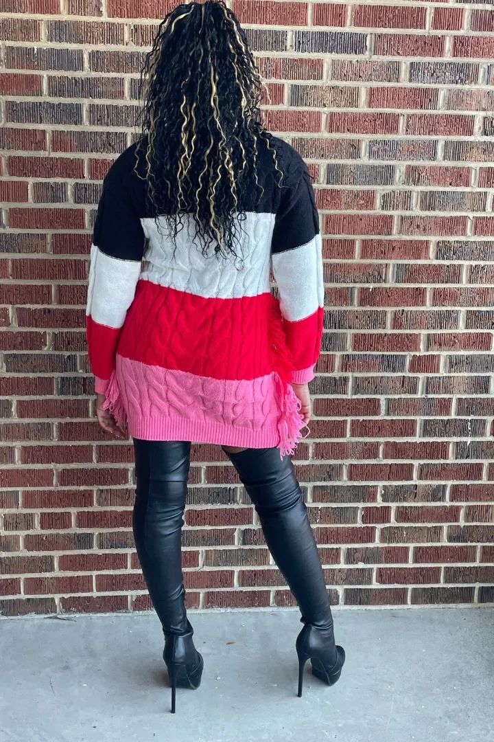 Color Block Mock Neck Sweater Dress