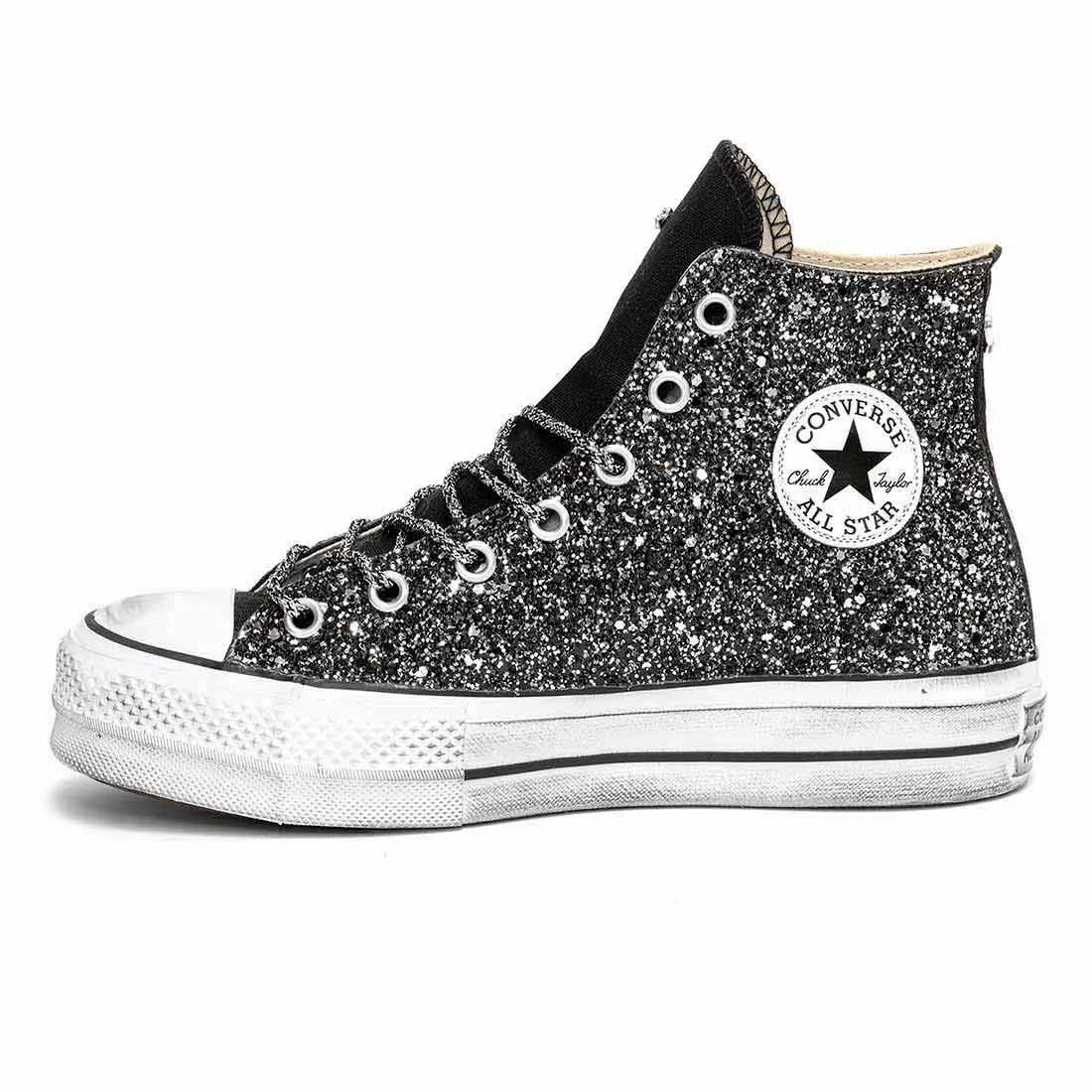 Converse All Star Alte Glitterate Nere - Suola Alta Platform
