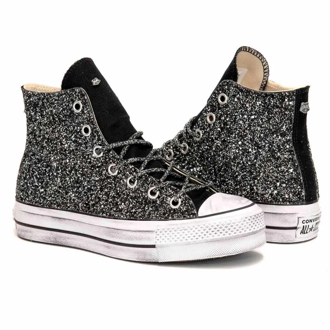Converse All Star Alte Glitterate Nere - Suola Alta Platform