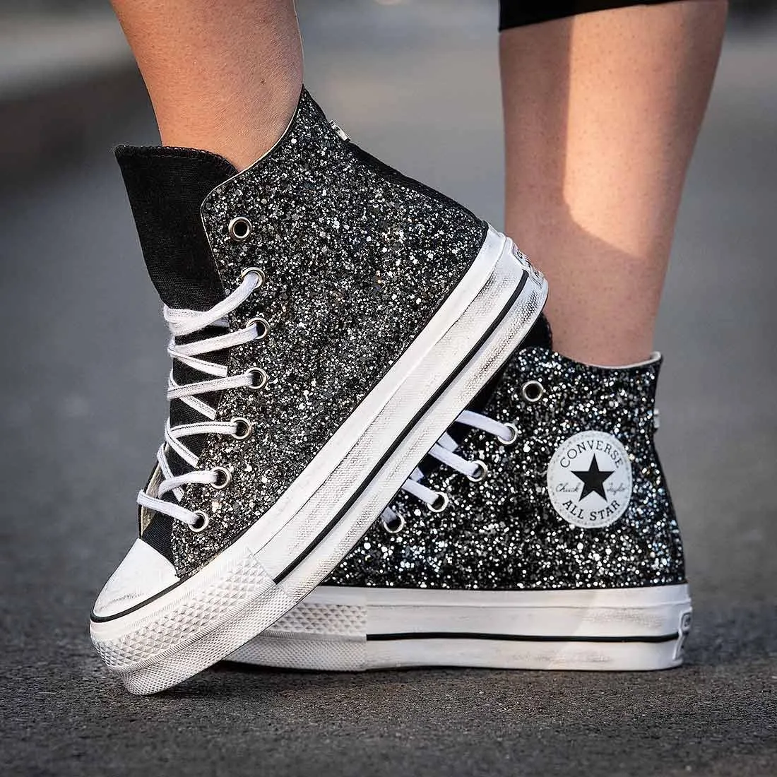 Converse All Star Alte Glitterate Nere - Suola Alta Platform