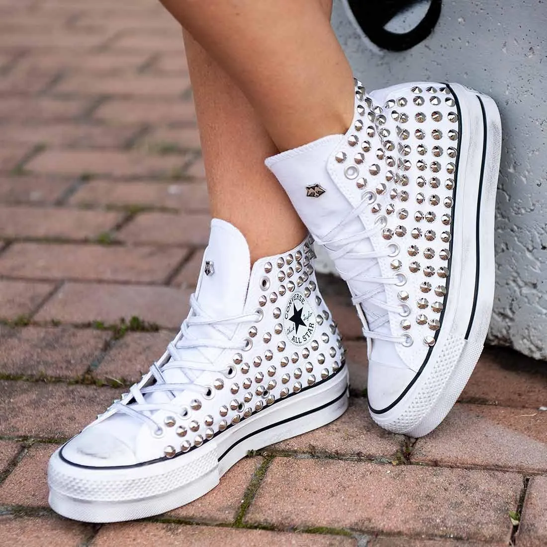 Converse All Star Alte Platform con Borchie - Bianche