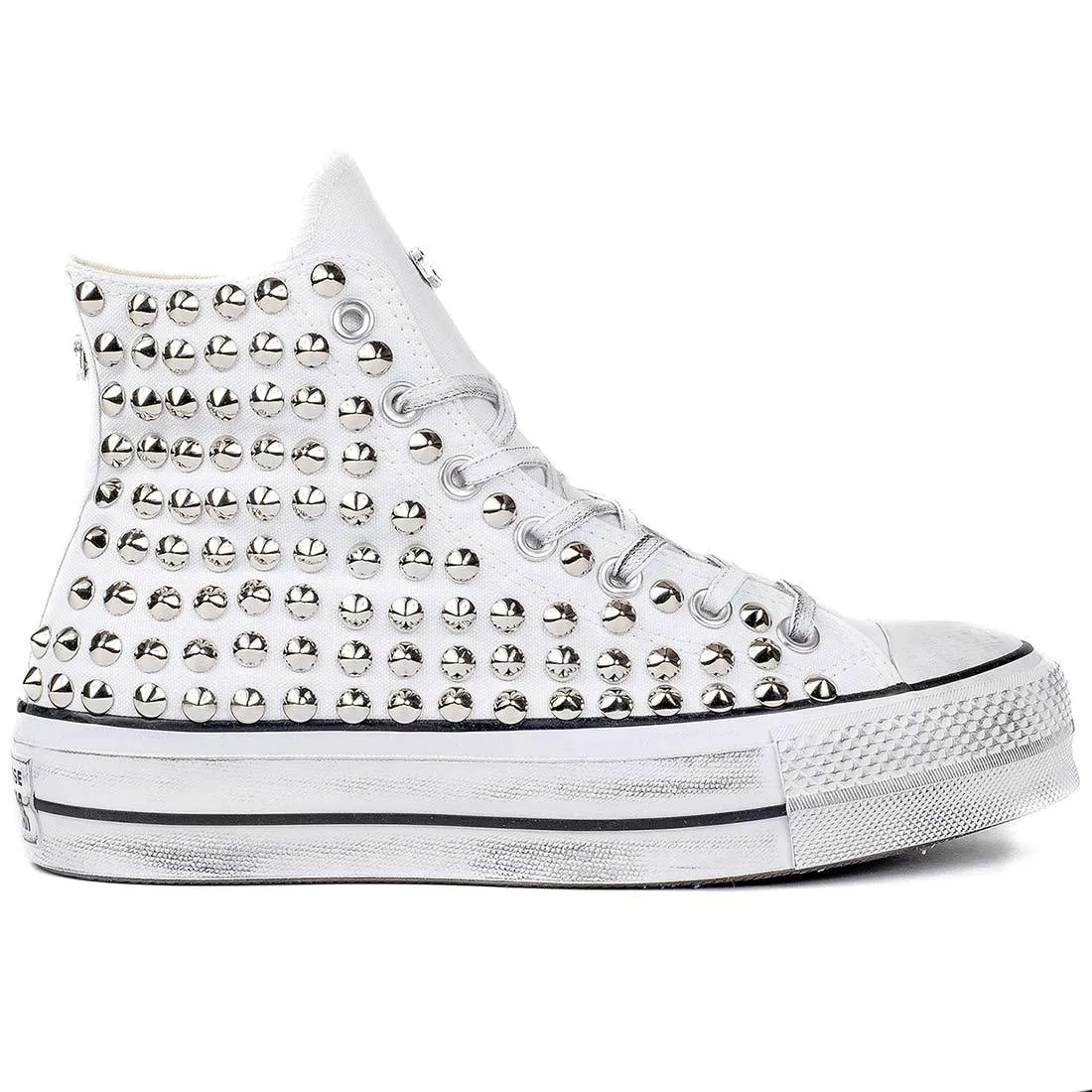 Converse All Star Alte Platform con Borchie - Bianche