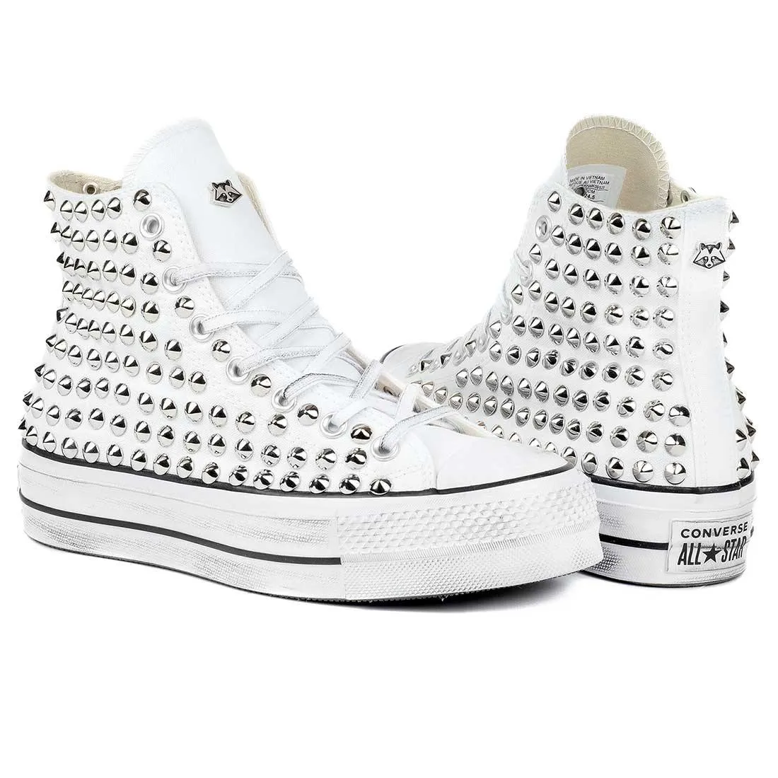 Converse All Star Alte Platform con Borchie - Bianche