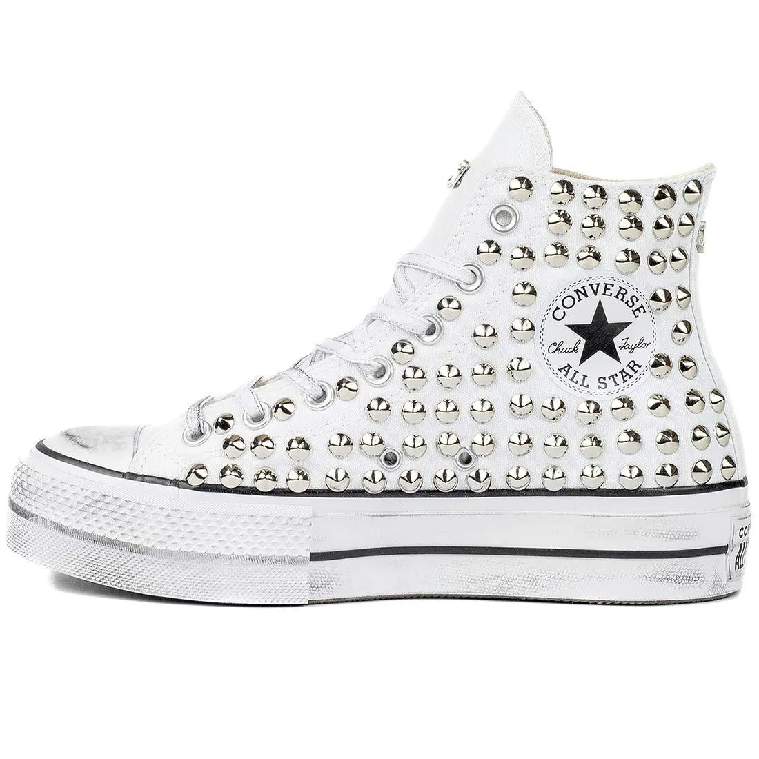 Converse All Star Alte Platform con Borchie - Bianche