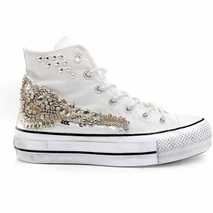 Converse All Star Alte Platform con Gioielli - Bianche