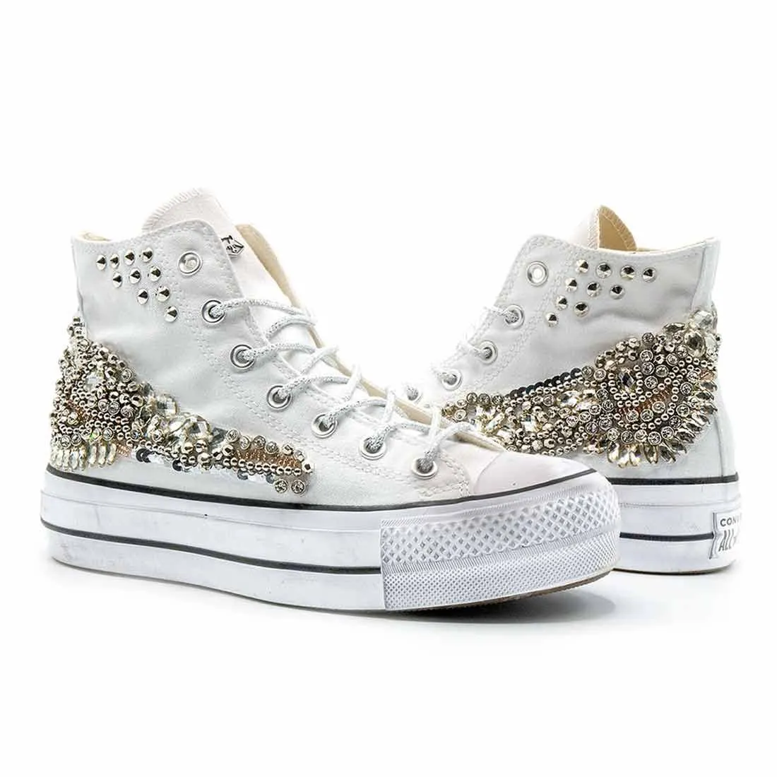 Converse All Star Alte Platform con Gioielli - Bianche