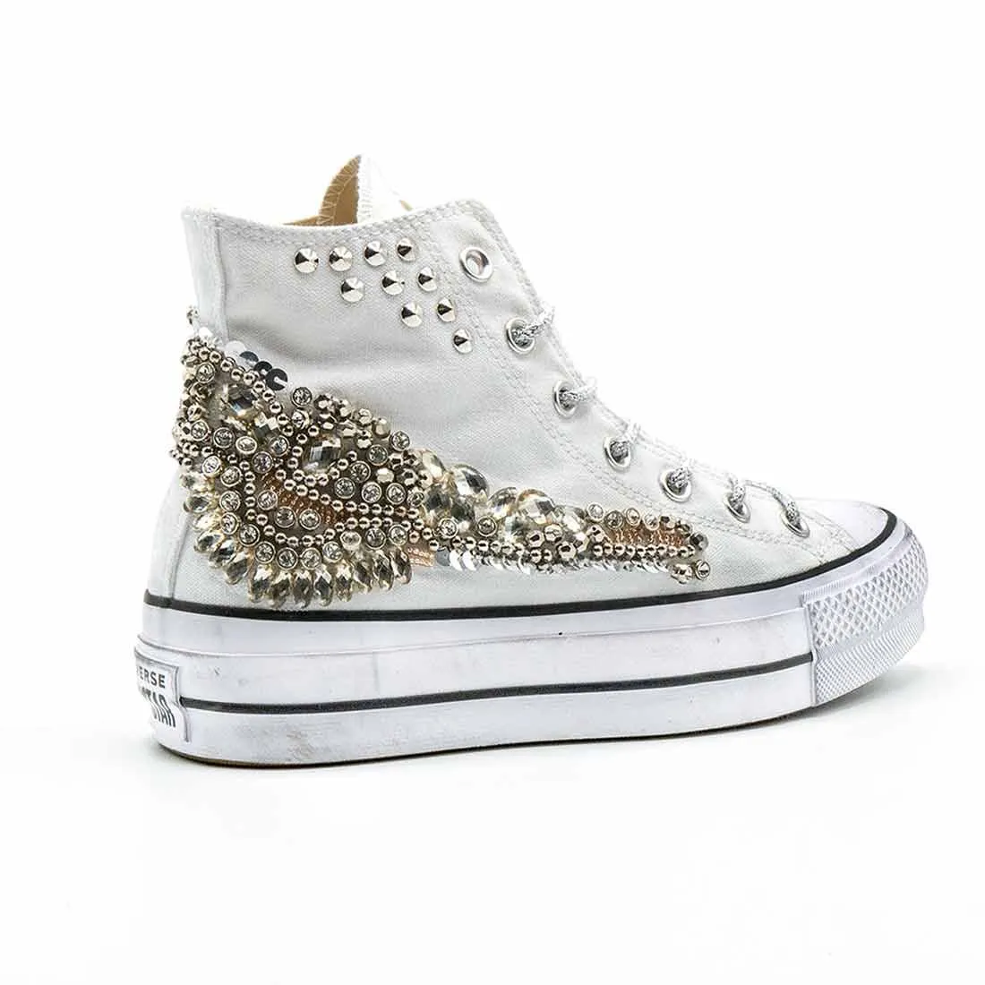 Converse All Star Alte Platform con Gioielli - Bianche