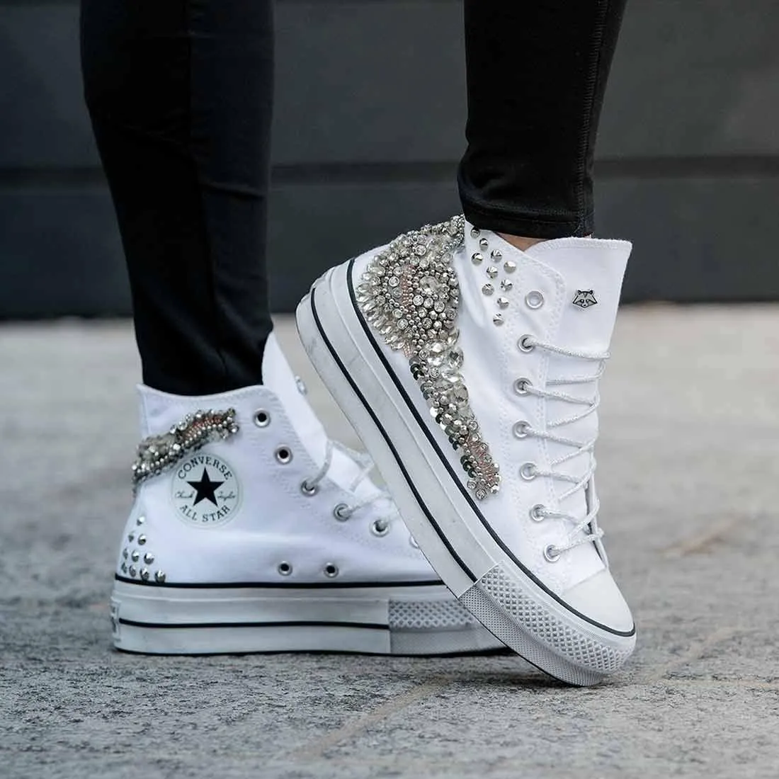 Converse All Star Alte Platform con Gioielli - Bianche