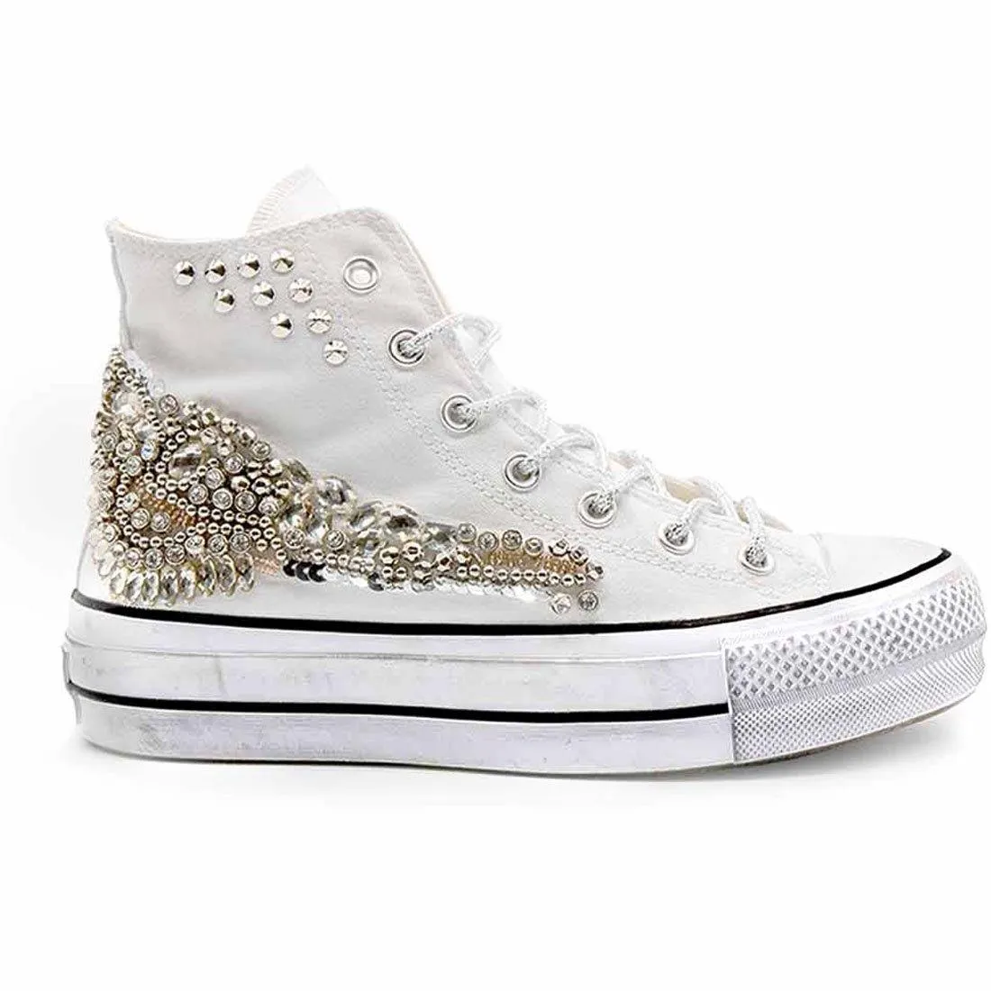 Converse All Star Alte Platform con Gioielli - Bianche