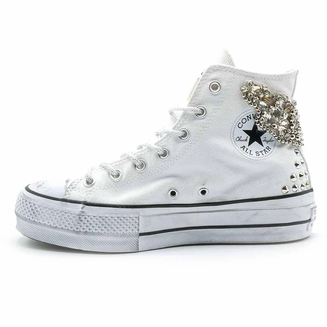 Converse All Star Alte Platform con Gioielli - Bianche