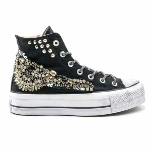 Converse All Star Alte Platform con Gioielli - Nere