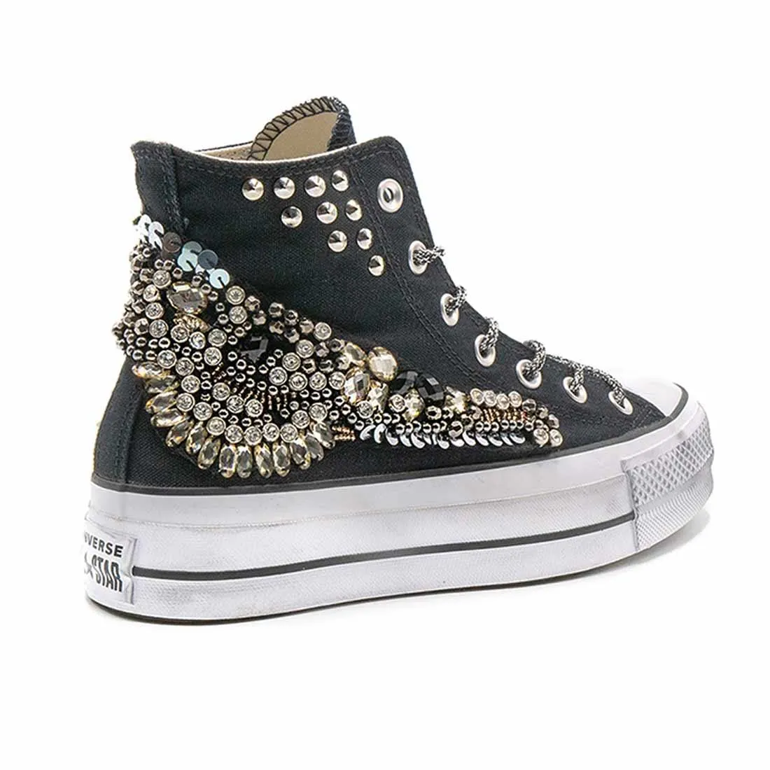 Converse All Star Alte Platform con Gioielli - Nere