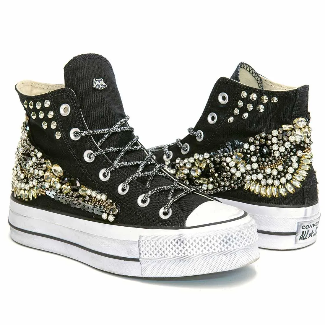 Converse All Star Alte Platform con Gioielli - Nere