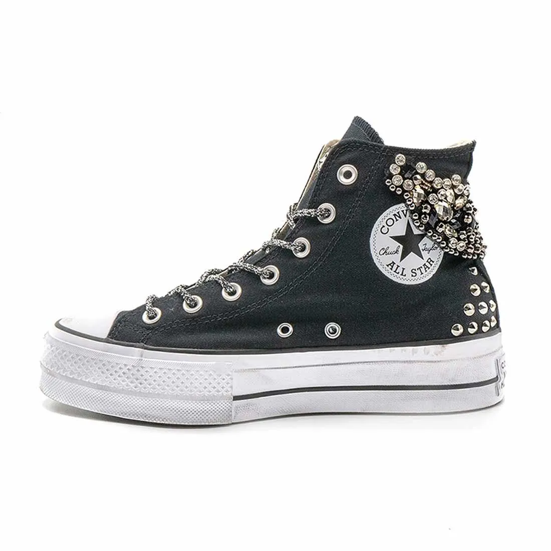 Converse All Star Alte Platform con Gioielli - Nere