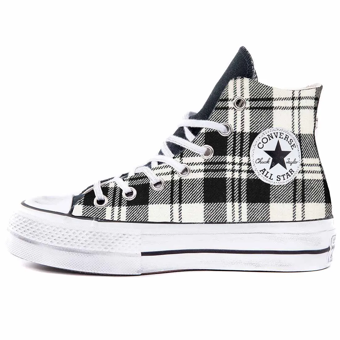 Converse All Star Alte Scozzese Bianco e Nero