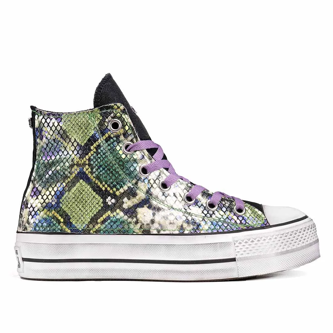 Converse All Star Alte Suola Platform - Pitonate Verde e Viola
