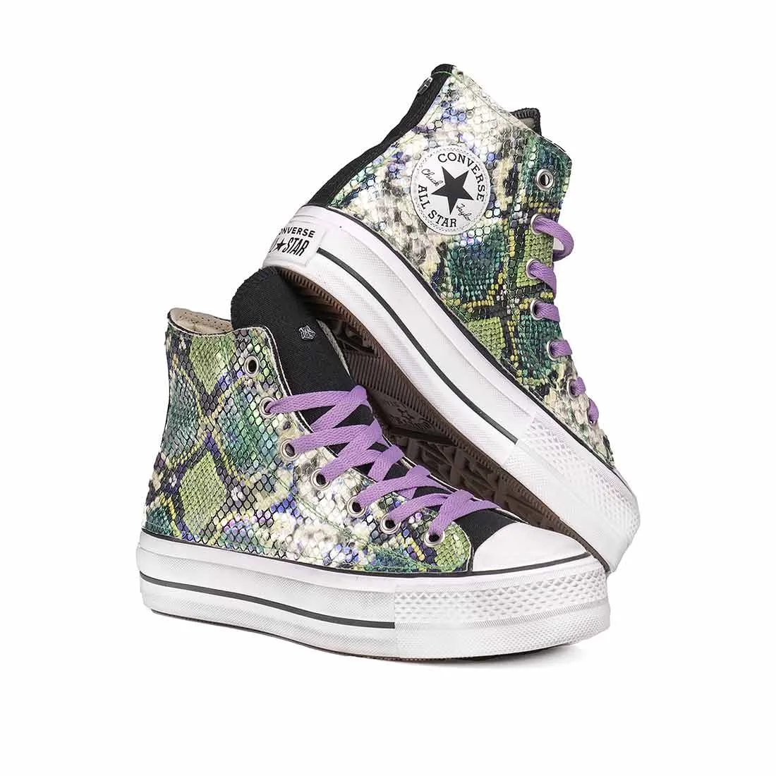 Converse All Star Alte Suola Platform - Pitonate Verde e Viola