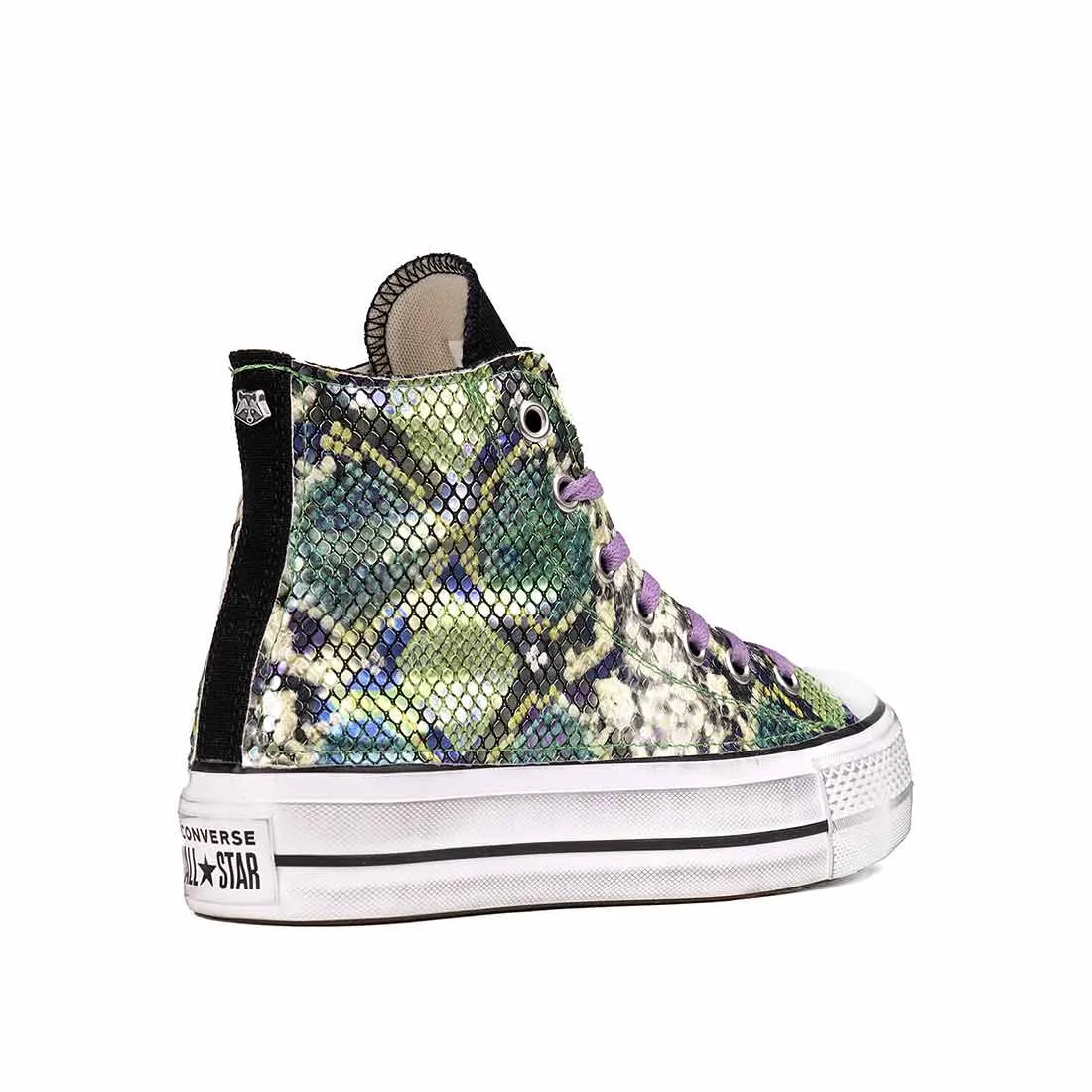 Converse All Star Alte Suola Platform - Pitonate Verde e Viola