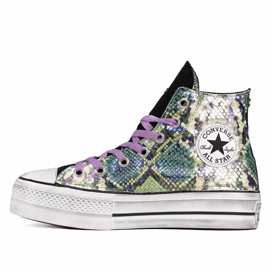 Converse All Star Alte Suola Platform - Pitonate Verde e Viola