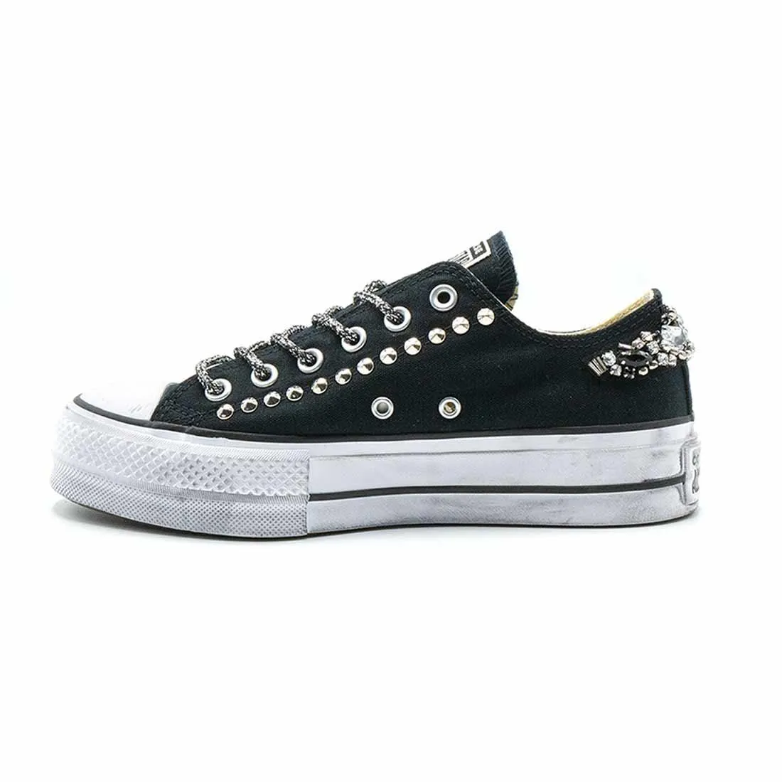 Converse All Star Basse suola Platform con Gioielli - Nere