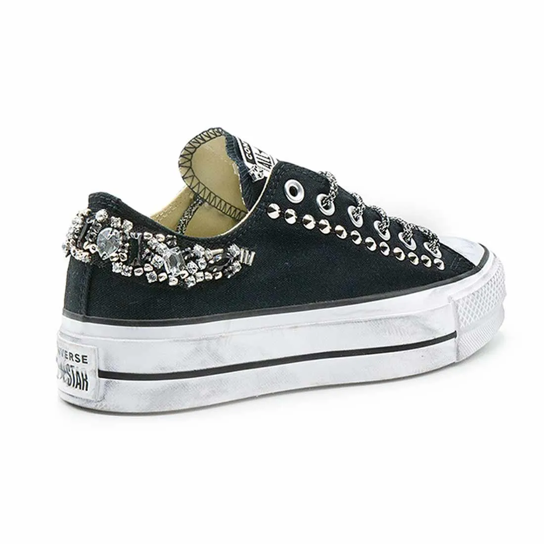 Converse All Star Basse suola Platform con Gioielli - Nere