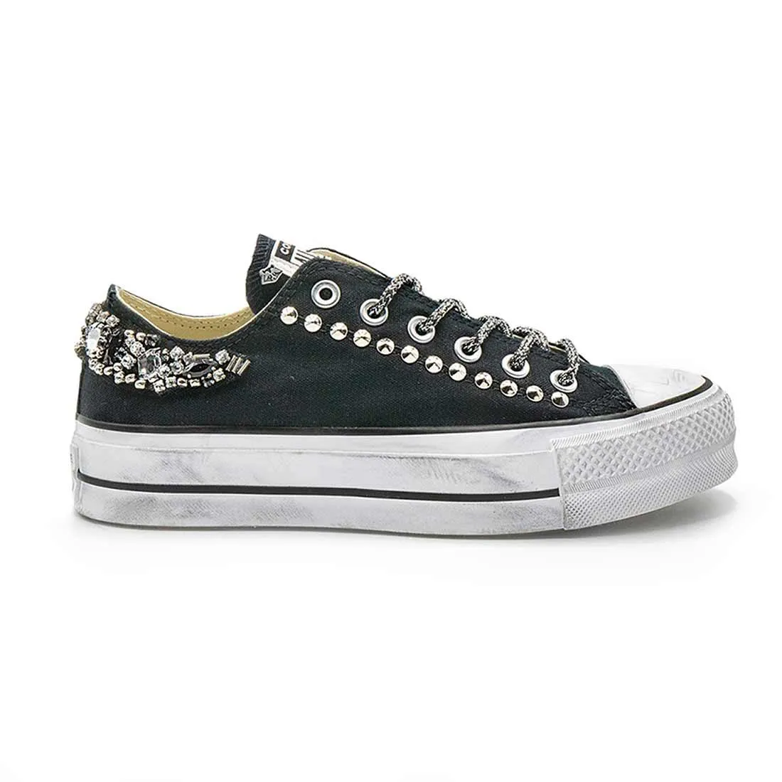 Converse All Star Basse suola Platform con Gioielli - Nere
