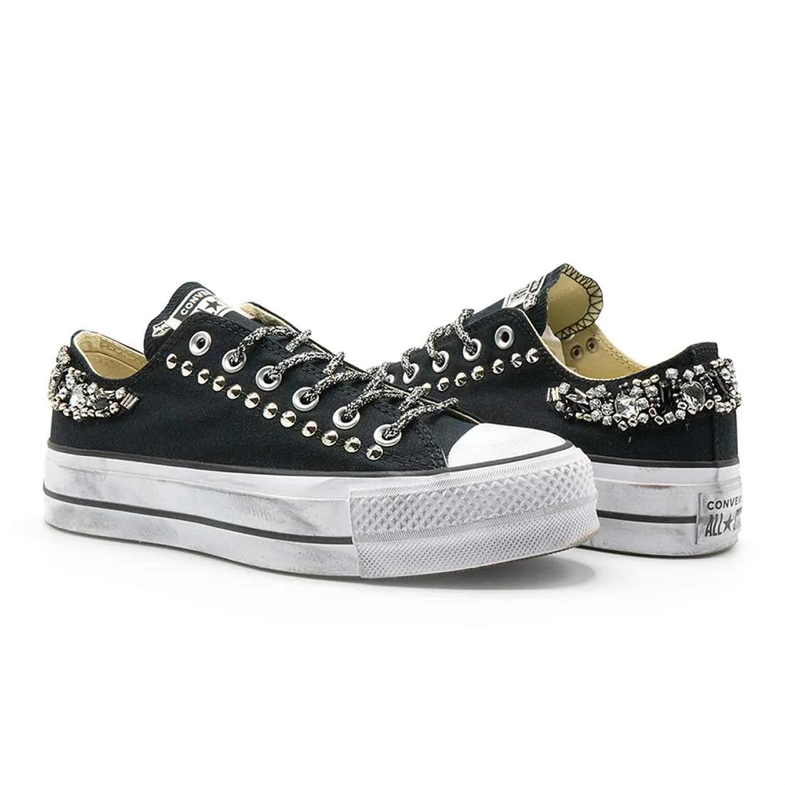 Converse All Star Basse suola Platform con Gioielli - Nere