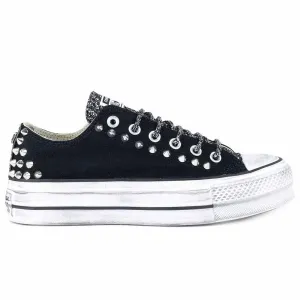 Converse All Star Borchiate con Glitter Nero - Basse suola Platform - Nere